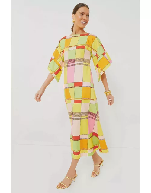 Yellow Colorblock Plaid Spinnaker Maxi Dres