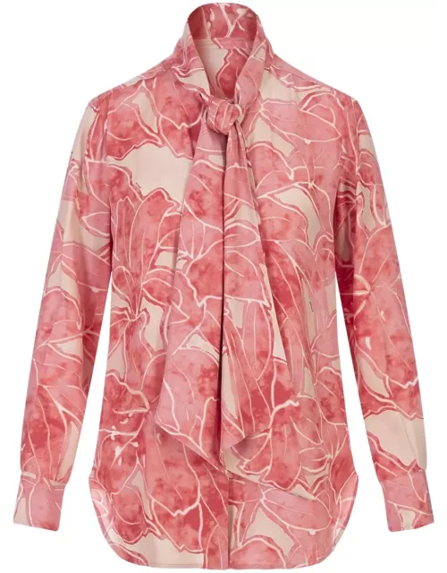 Kiton Printed Pink Silk Shirt With Lavalliere Collar