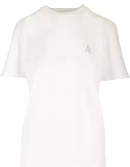 Golden Goose White T-shirt With Glitter Star
