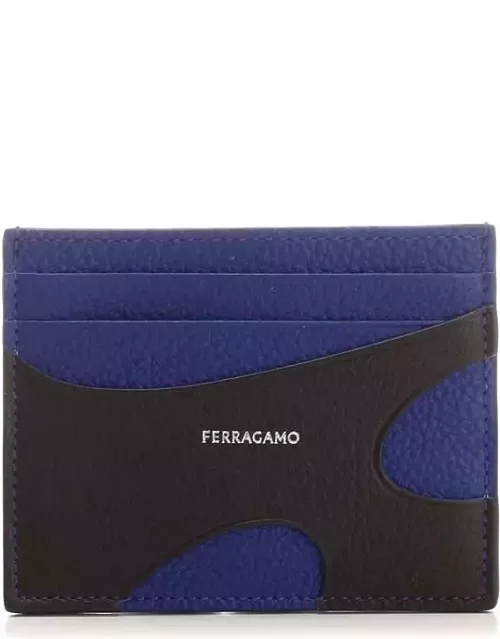 Ferragamo Black Card Holder With Blue Cut Out