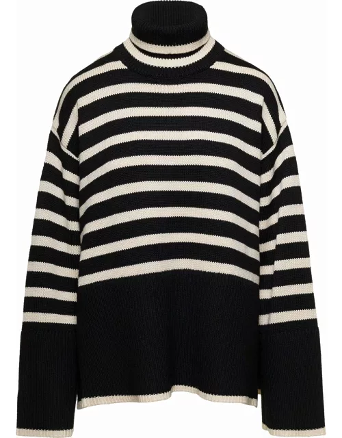 Totême Black And White Sweater With Striped Motif In Wool Woman