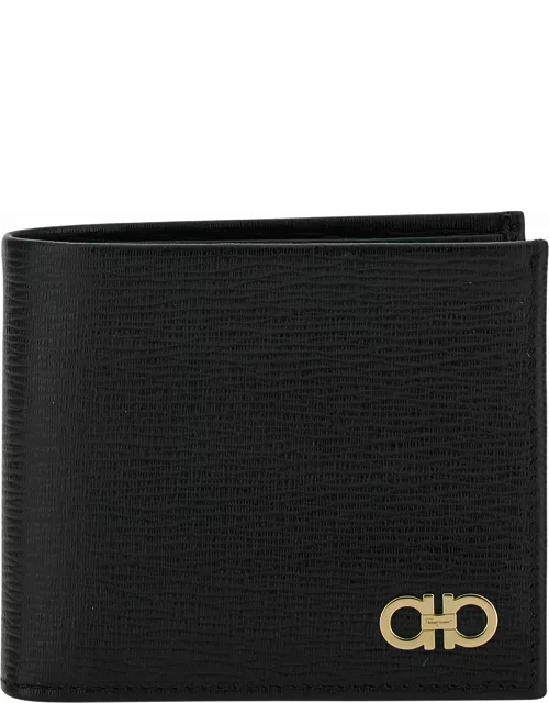Black Gancini Bi-fold Wallet In Leather Man Ferragamo