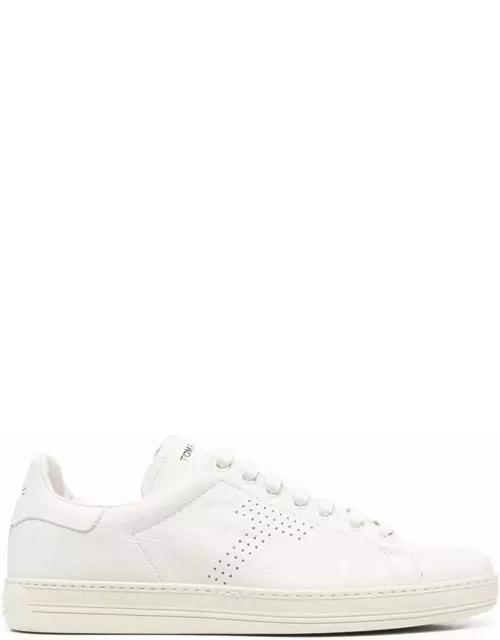 Tom Ford warwick White Low-top Sneakers With Perforated T And Embossed Logo On Heel Tab In Leather Man