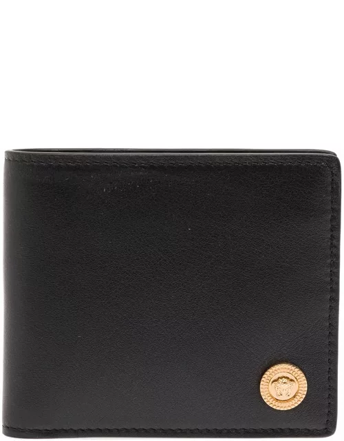 Biggie Bifold Black Leather Wallet With Medusa Detail Versace Men