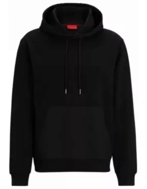 Relaxed-fit hoodie in stretch cotton with contrast pocket- Black Men's Tracksuit