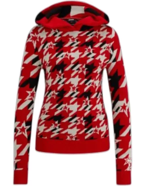 BOSS x Perfect Moment houndstooth hoodie in virgin wool- Light Red Women's Sweater