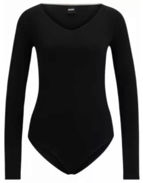 Slim-fit bodysuit in stretch jersey with wide neckline- Black Women's Casual Top