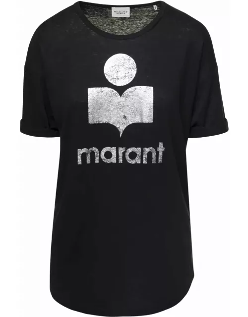 Marant Étoile koldi Black Crewneck T-shirt With Contrasting Logo In Linen Woman Isabel Marant Etoile