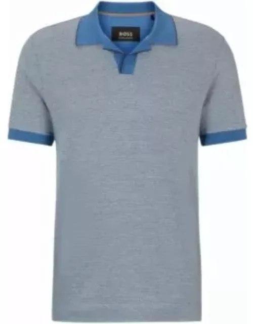Open-collar polo shirt in cotton and cashmere- Dark Blue Men's Polo Shirt
