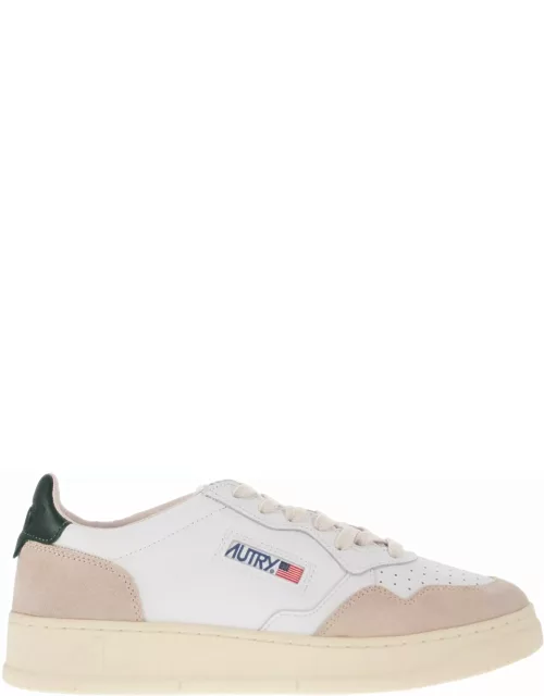Autry Medalist Low Sneakers In White And Dark Green Suede And Leather