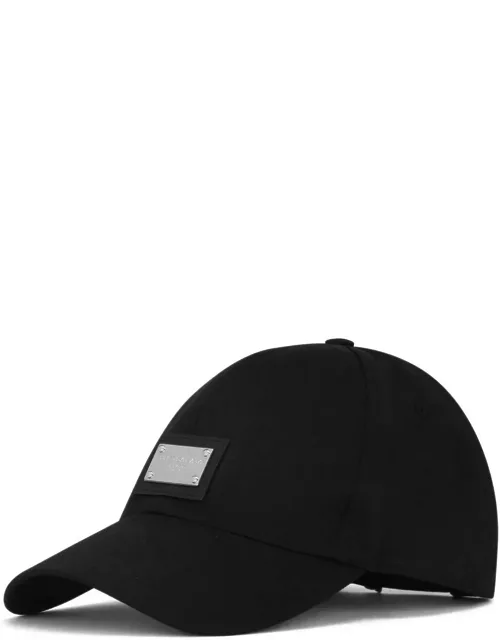 Dolce & Gabbana Black Baseball Cap With Logo Placque In Cotton Man