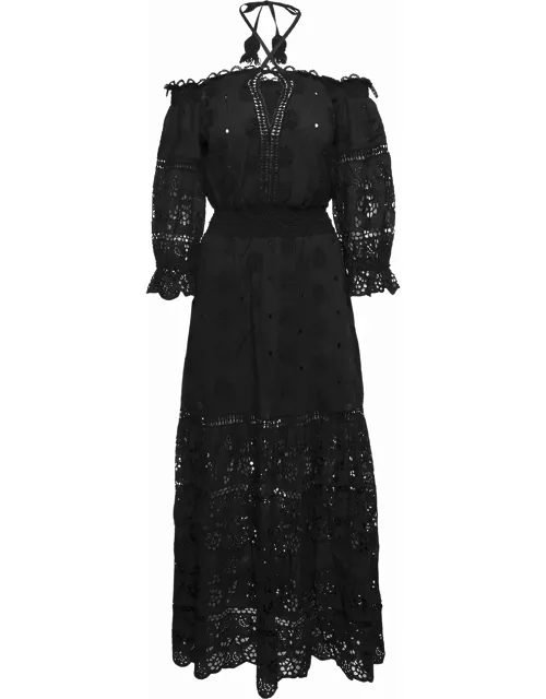 Temptation Positano Embroidered Off-shoulder Maxi Dress In Black Cotton Woman