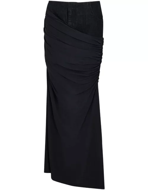 Christopher Esber Ruched Jersey and Denim Maxi Skirt - Navy - 8 (UK8 / S)