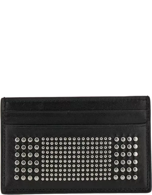 Alexander McQueen Black Card-holder With Silver-finished Studs In Leather Man