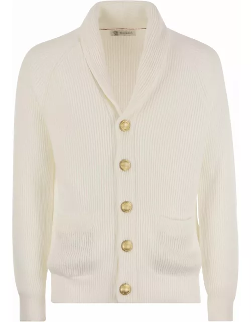 Brunello Cucinelli Pure Cotton Ribbed Cardigan With Metal Button Fastening