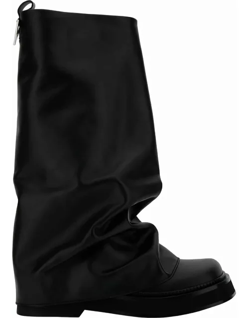 The Attico robin Black Multilayer Combat Boots With One Block Sole In Leather Woman