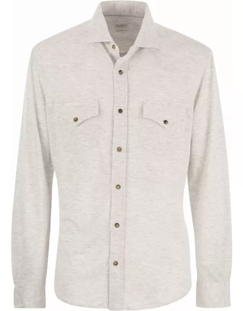 Brunello Cucinelli Linen And Cotton Blend Leisure Fit Shirt With Press Studs And Pocket