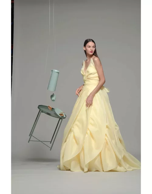 Isabel Sanchis Yellow Sleeveless Ruffle Skirt Evening Gown