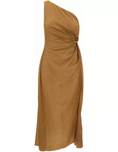 Oseree lumière Midi Gold Dress With Knot Detail In Lurex Woman