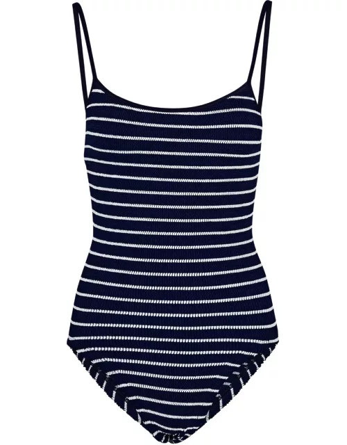 Hunza G Pamela Striped Seersucker Swimsuit - Navy - One