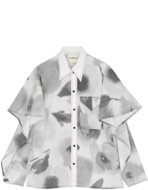 Lovebirds Printed Cape-effect Cotton Shirt - White - S (UK10-12)