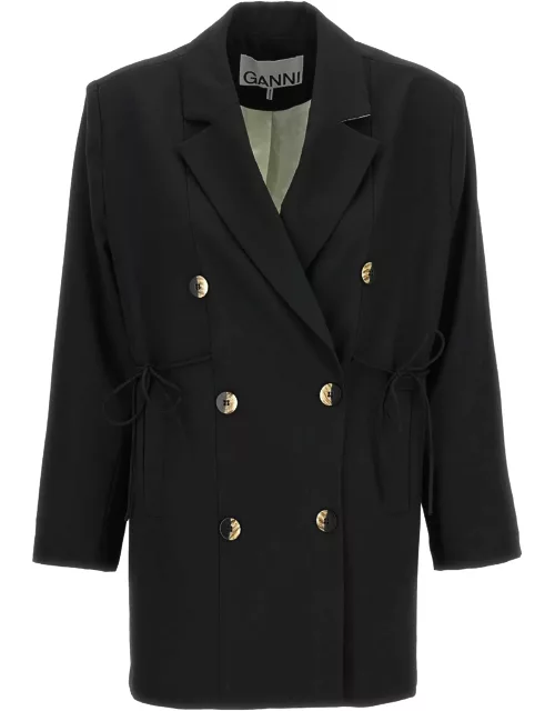 Ganni Double-breasted Blazer With Self-tie String