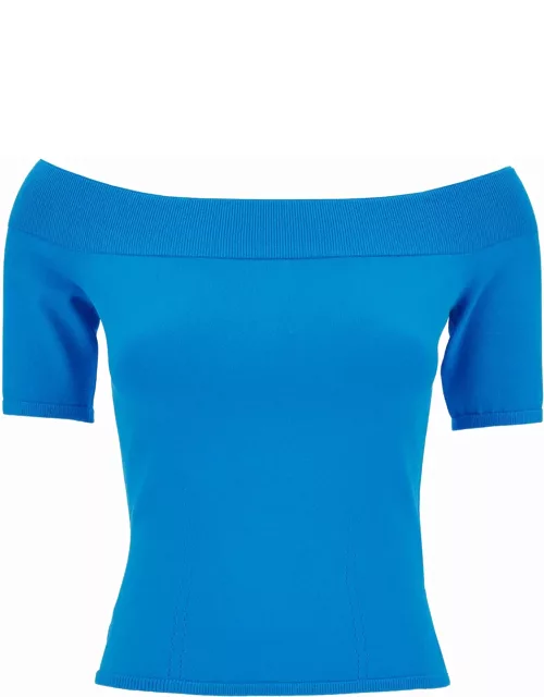 Alexander McQueen Light Blue Off-the-shoulders Top In Viscose Blend Woman