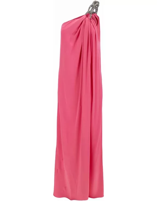Stella McCartney One-shoulder Maxi Dress With Crystal Chain In Double Satin