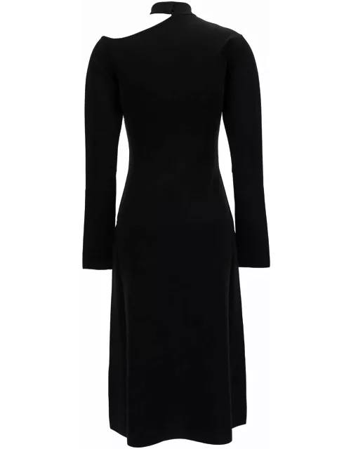 Ferragamo Midi Black Dress With Cut-out And Long Sleeve In Viscose Blend Woman