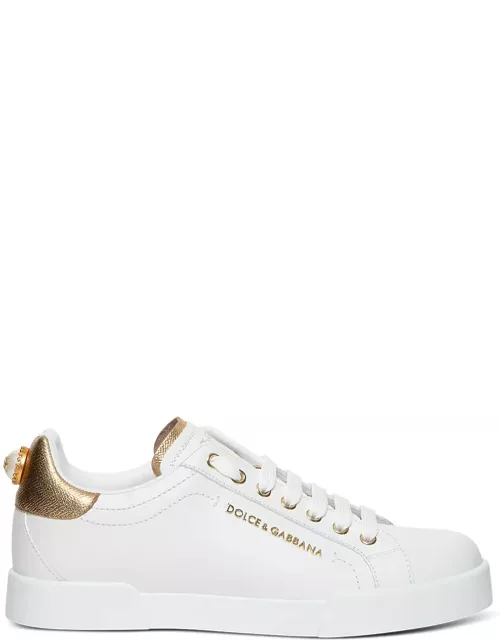 Portofino White Leather Sneakers With Metallic Inserts Dolce & Gabbana Woman