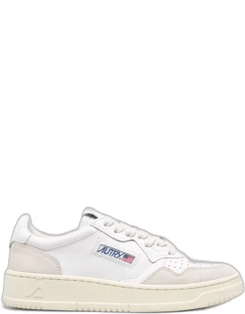 Autry Womans Smooth And Suede White Leather Sneakers With Logo