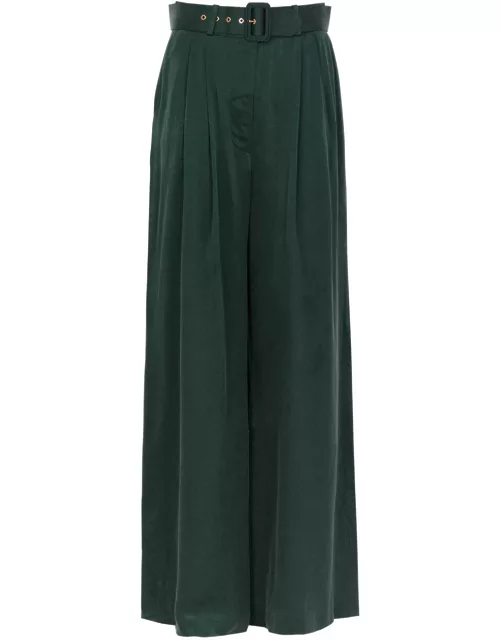 Zimmermann Tuck Wide-leg Silk-satin Trousers - Green - 1 (UK 10 / S)