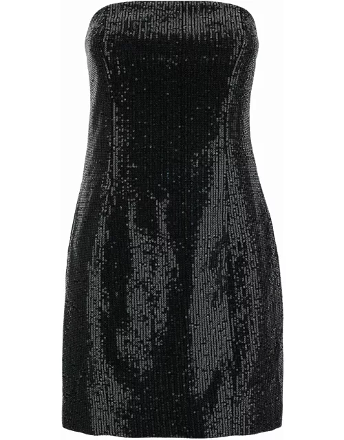 Rotate by Birger Christensen Mini Black Strapless Dress With Paillettes In Cotton Woman
