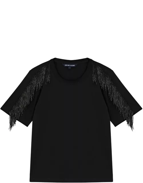Veronica Beard Scala Fringe-trimmed Cotton T-shirt - Black - S (UK8-10 / S)