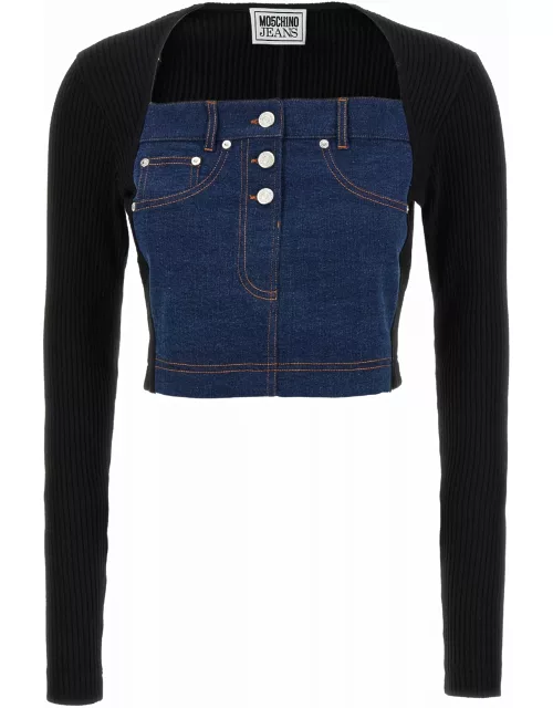 M05CH1N0 Jeans Denim Top And Ribbed Knit