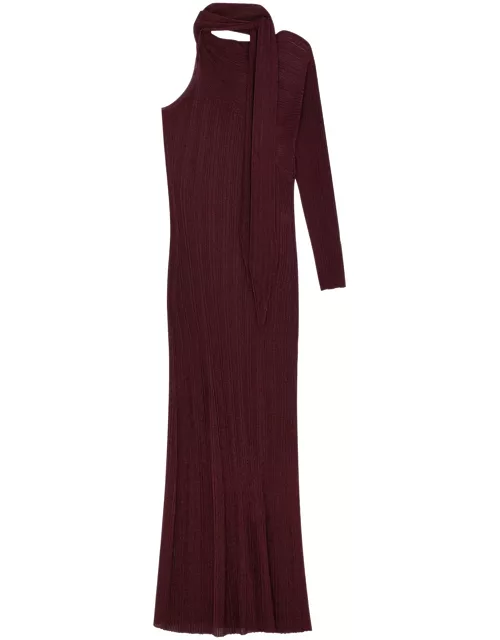 Rabanne Asymmetric Metallic-knit Maxi Dress - Burgundy - S (UK8-10 / S)