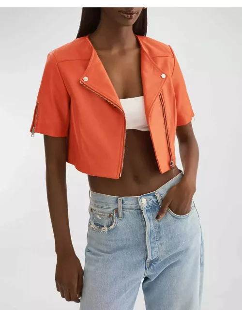 Kirsi Short-Sleeve Leather Jacket