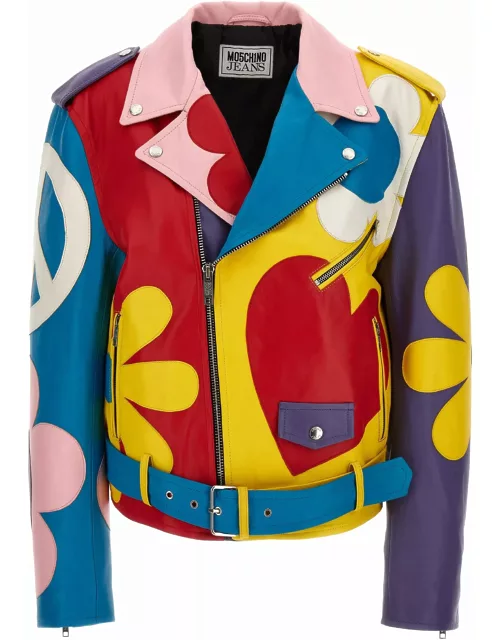 M05CH1N0 Jeans Multicolor Sheepskin Biker Jacket
