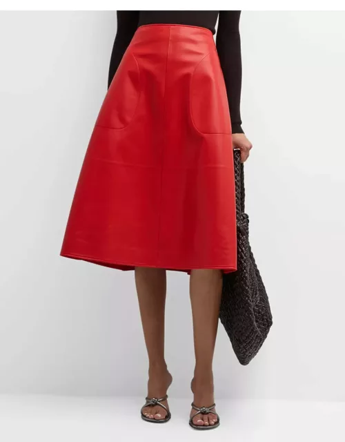 Cashmere Nappa Leather Midi A-Line Skirt