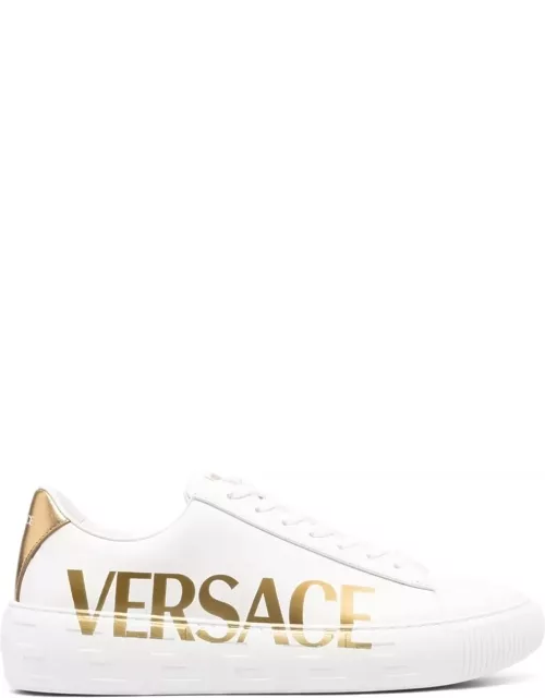 Versace Low-top Sneakers With Logo And Greca Motif In White Leather Man