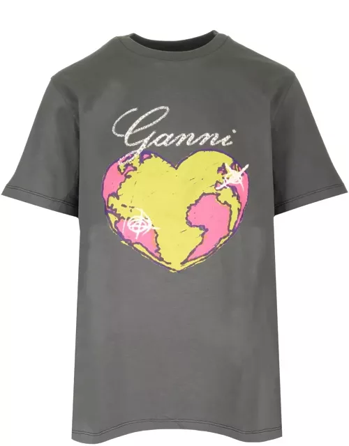 Ganni Grey T-shirt With Heart