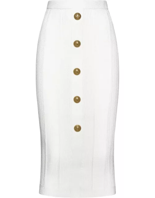 Balmain Logo Button Midi Skirt