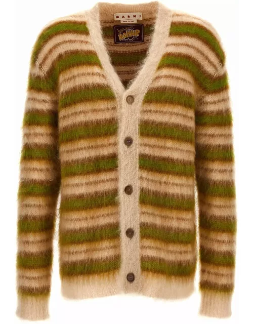 Marni Brushed Cardigan In Striped Mohair