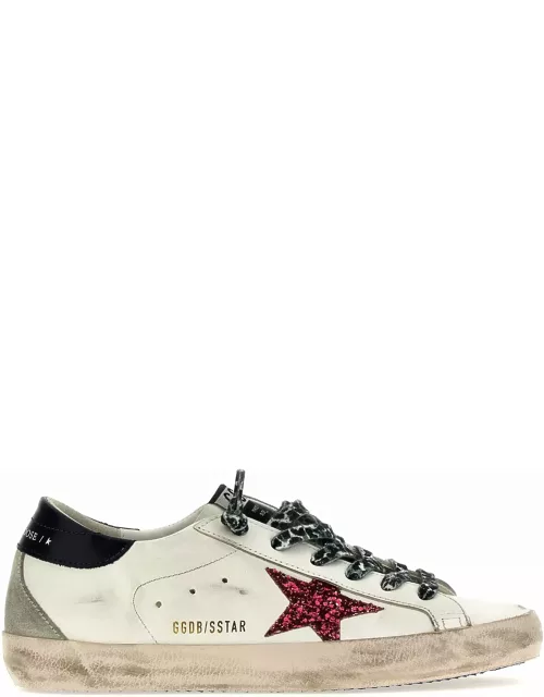 Golden Goose Super Star Leather Upper And Heel Glitter Star Suede Spur Signature Foxing