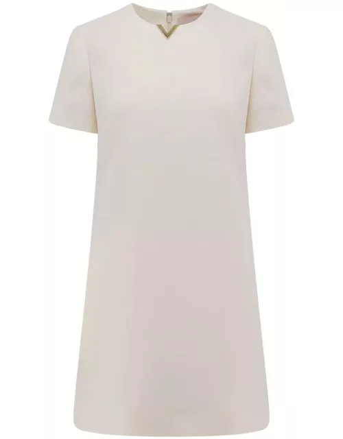 Valentino Crepe Couture Logo Plaque Short-sleeved Dres