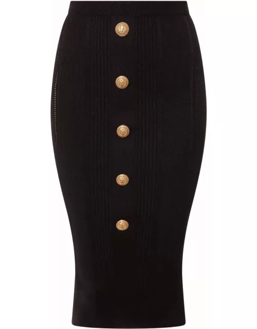 Balmain High Waist Five Button See Through Knit Midi Skirt