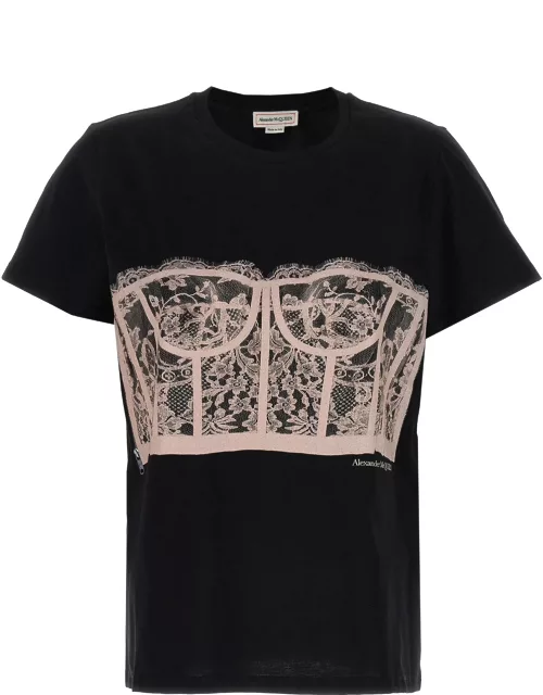 Alexander McQueen Black T-shirt With Corset Print