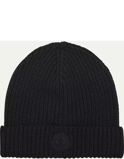 Men's Ribbed Cotton Beanie with Logo Patch