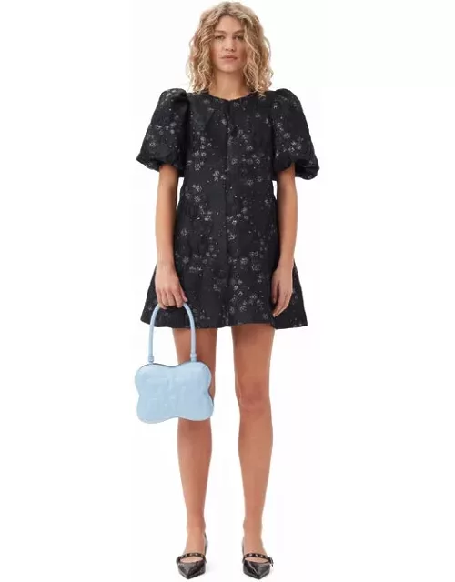 GANNI /Silver 3D Jacquard A-line Mini Dress in Black
