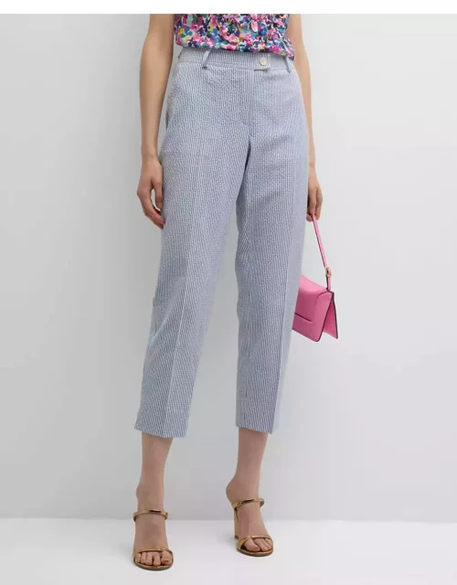 Cotton Blend Seersucker Cropped Ankle Pant